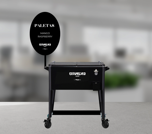 Black cooler with 'Unveled' branding on a blurred background