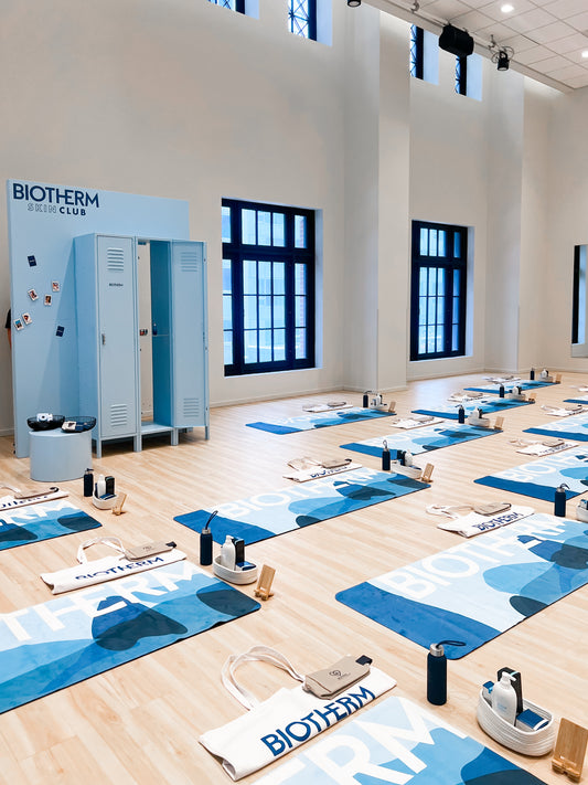 Locker wall display with functional doors, used for brand activation and interactive event setups.